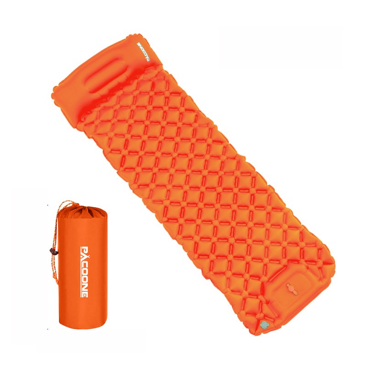 Unisex ultralight camping air mattress with built-in pillow, offering superior comfort for backpacking & outdoor use.