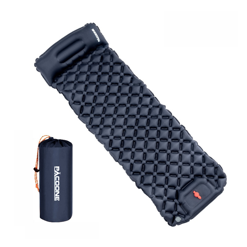 Comfortable inflatable air mattress & pillow for camping & hiking trips. Ultralight, portable outdoor sleeping pad.