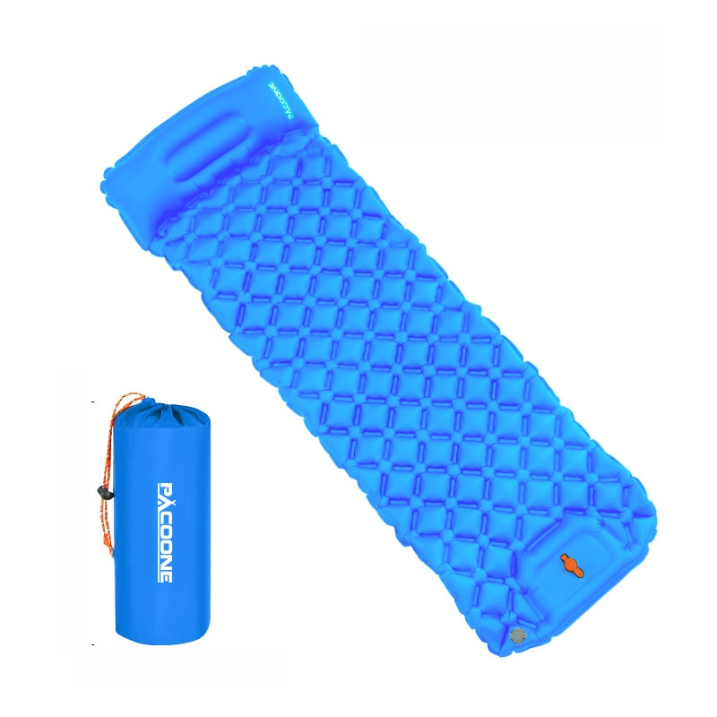 Durable ultralight sleeping pad with pillow, providing essential comfort & support for camping & outdoor adventures.