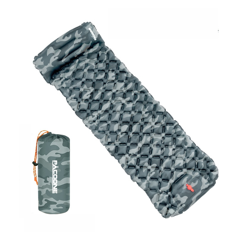 Easy-inflate ultralight camping air mattress with pillow for restful sleep on any outdoor adventure. Portable comfort.