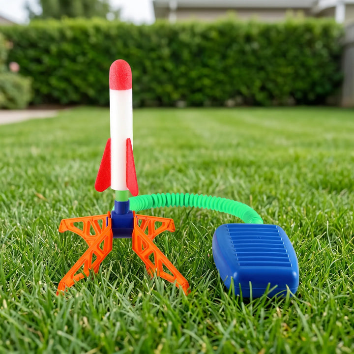 Vibrant air rocket and launcher kit for kids, promoting screen-free fun and active outdoor play.