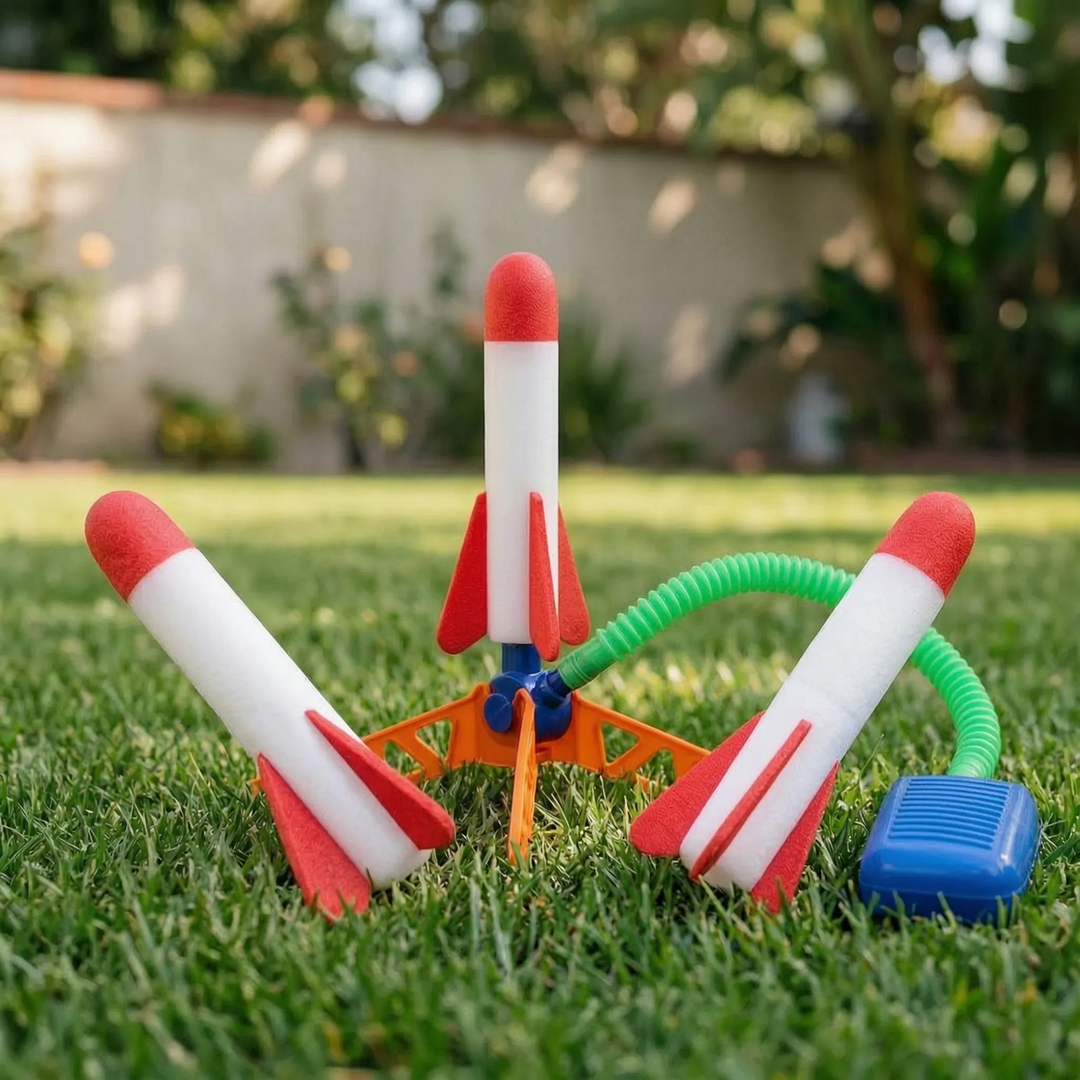 Active family fun with a durable air powered rocket toy, ideal for outdoor play and STEM learning for kids.