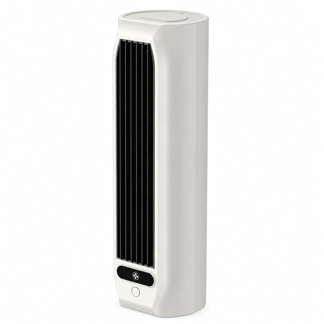 Beige mini AC, a compact travel gadget & personal cooler for home or office.
