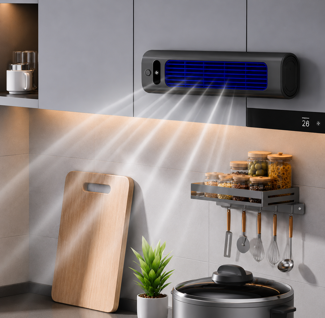 Compact beige portable AC, an efficient personal cooler for small spaces and desktop use.
