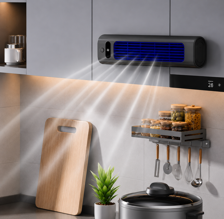 Compact beige portable AC, an efficient personal cooler for small spaces and desktop use.