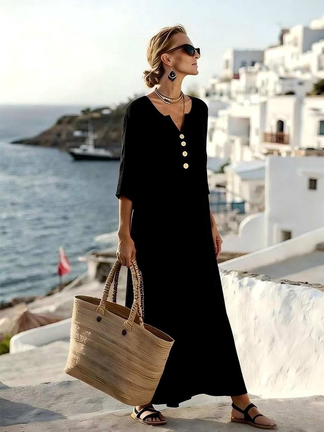 Relaxed fit women's shirt dress, button-front design for comfortable everyday wear and casual outings.