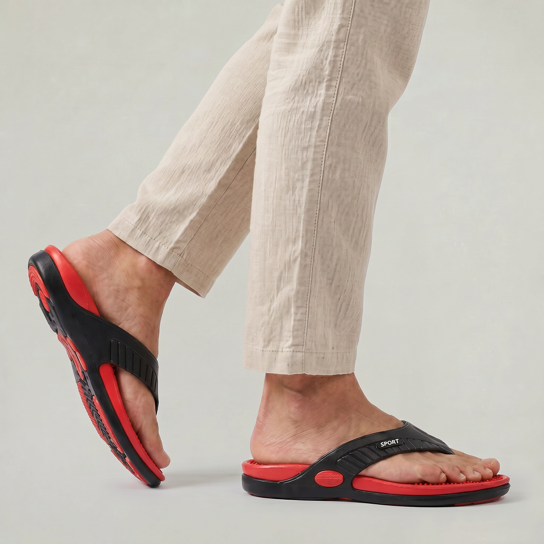 Stylish men's thong sandals, great summer footwear with a supportive textured footbed.