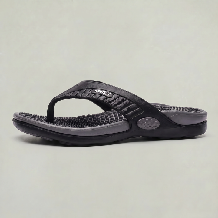 Men's thong sandals featuring a comfortable textured footbed, essential for warm weather.