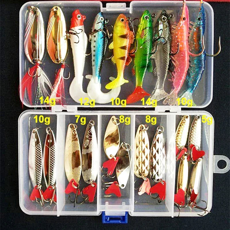 Versatile fishing lure kit for freshwater & saltwater. Includes baits for bass, trout, and pike fishing.