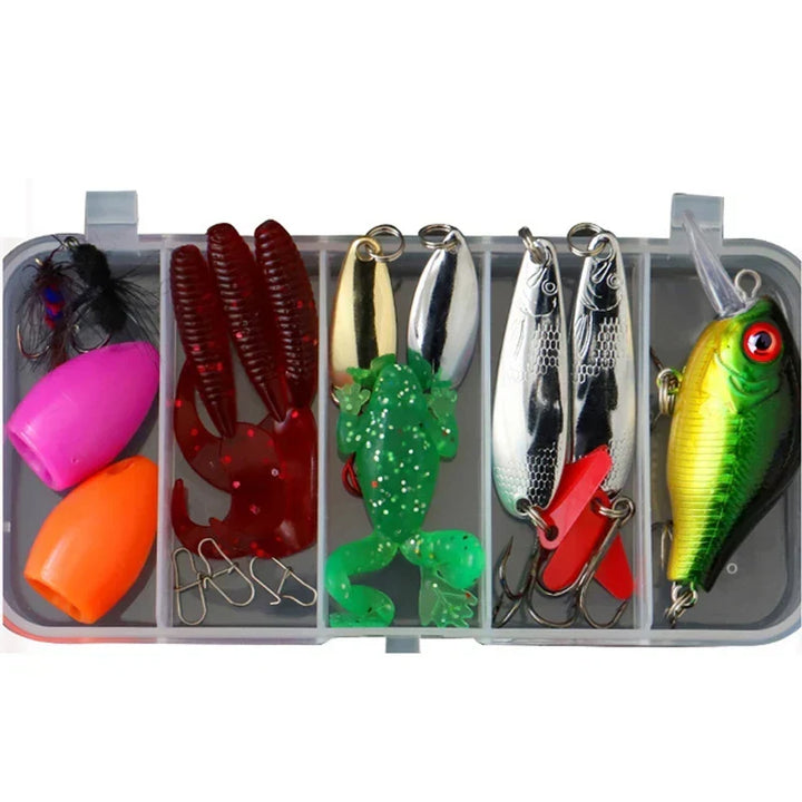 All-purpose fishing lure kit. Tackle for bass, trout, pike in freshwater and saltwater.
