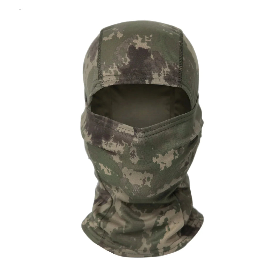 All-season tactical balaclava face mask, nylon outdoor gear for cold & sun protection.