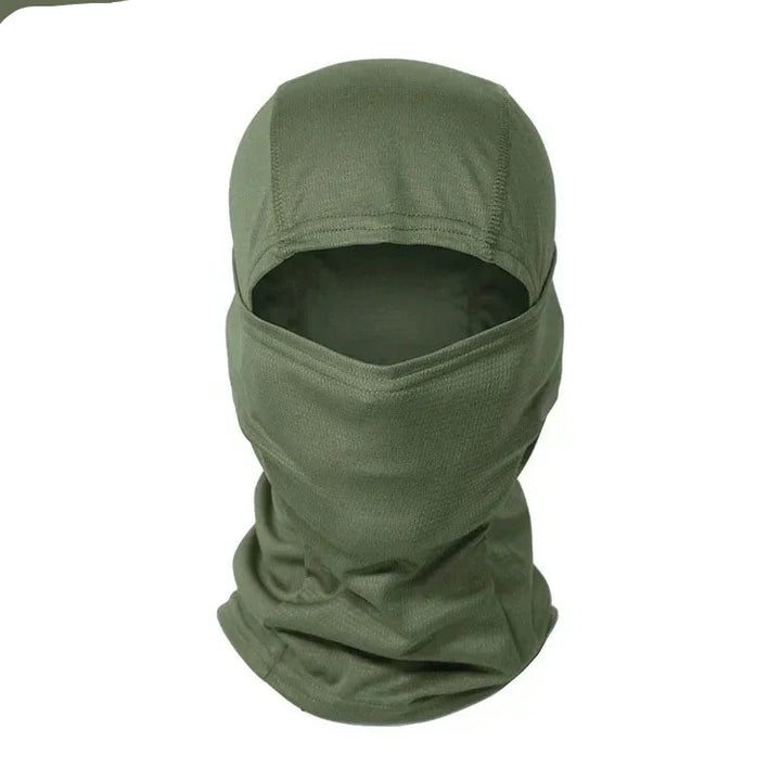 Stealth nylon balaclava face mask with sun protection and cold weather warmth.