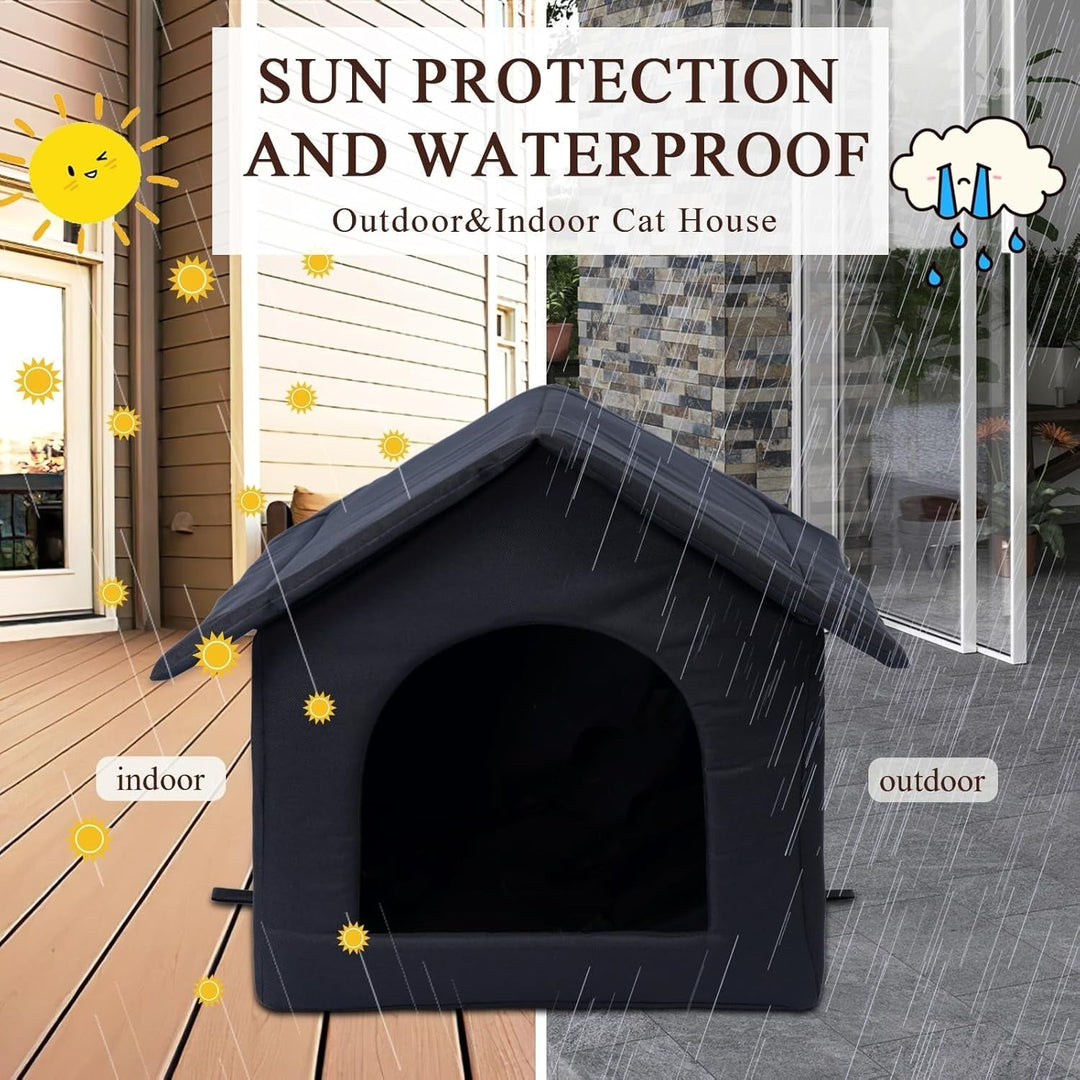 Cozy, insulated cat and dog house. Weatherproof outdoor pet shelter offers durable comfort & protection year-round.