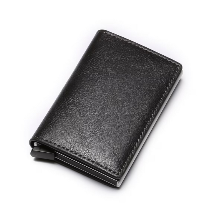 Modern minimalist men's aluminum cardholder wallet with a sleek money clip.