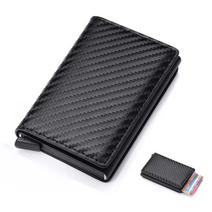 RFID blocking aluminum cardholder wallet for men, featuring a secure money clip.