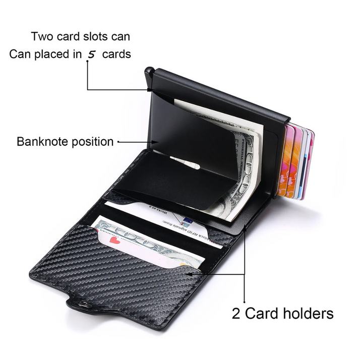 Back view of the men's aluminum cardholder wallet, highlighting the sturdy money clip.