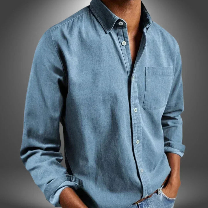 Man wearing a Breathable Regular Fit Long Sleeve Shirt. Perfect men's fashion for smart casual or everyday comfort.