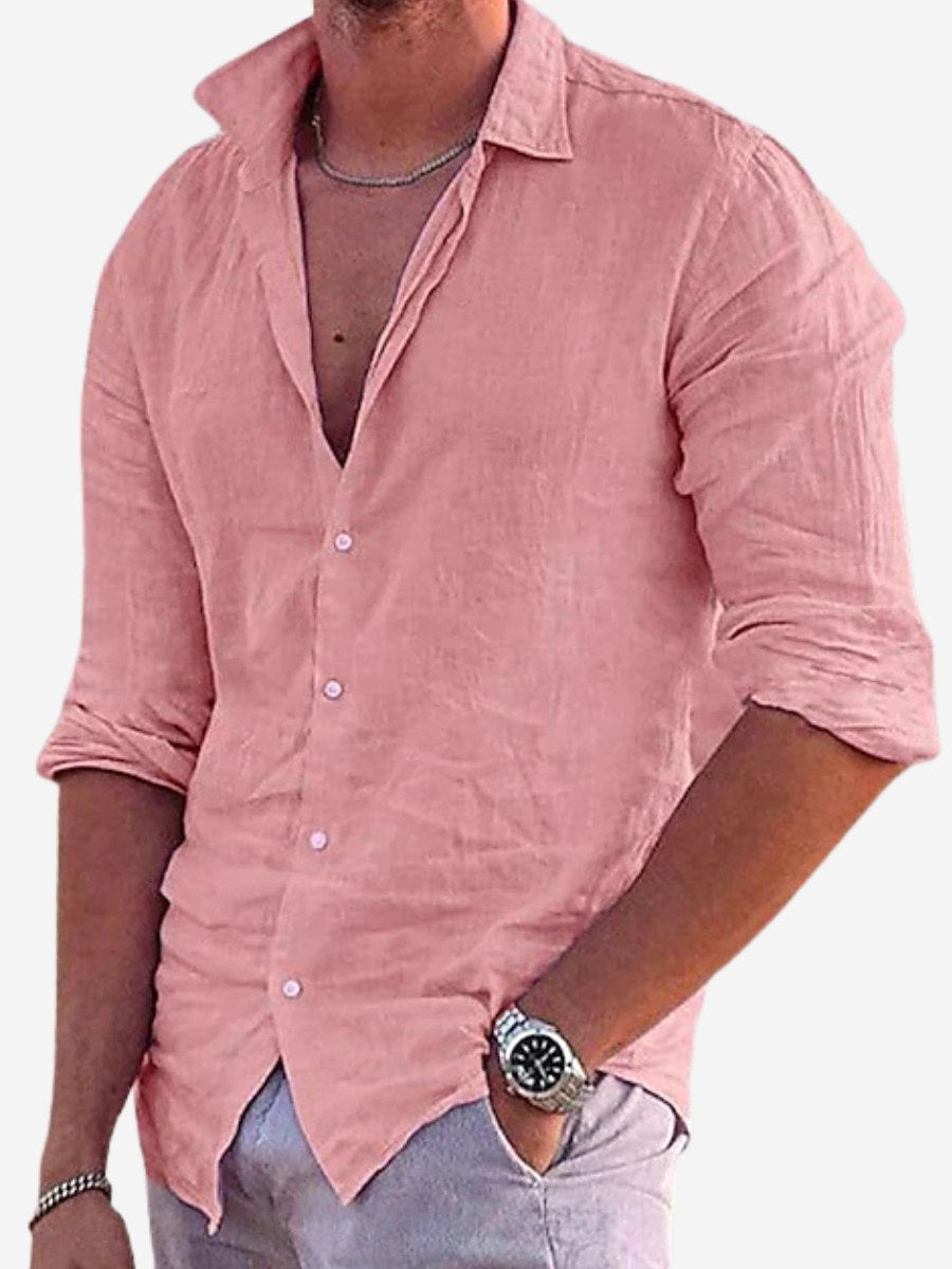 Men's Button-Down Casual Shirt in a vibrant color, perfect for versatile everyday style.