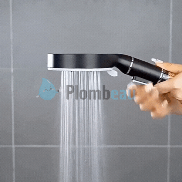 Handheld shower head with mineral stones, providing advanced anti-limescale water filtration for healthy skin.