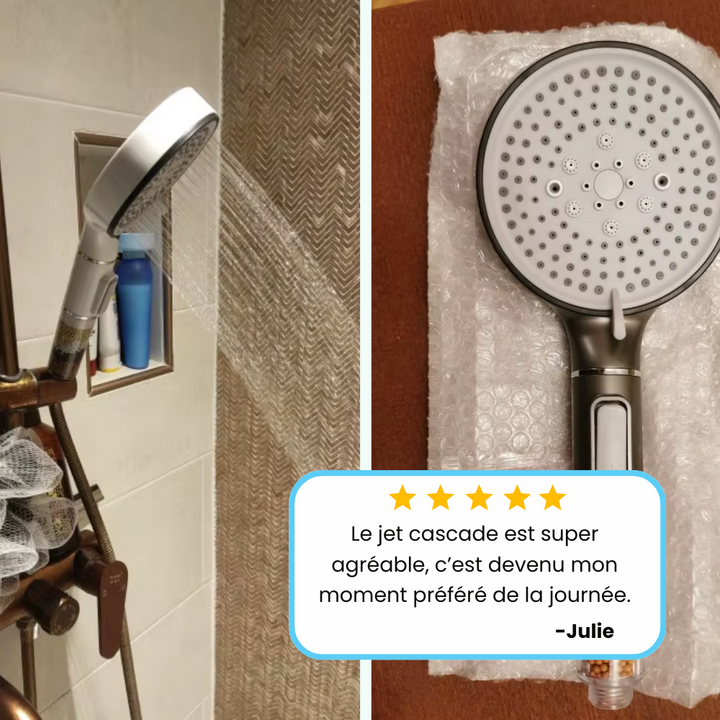 Experience a high-pressure spa shower with this anti-limescale handheld shower head, a perfect bathroom upgrade.