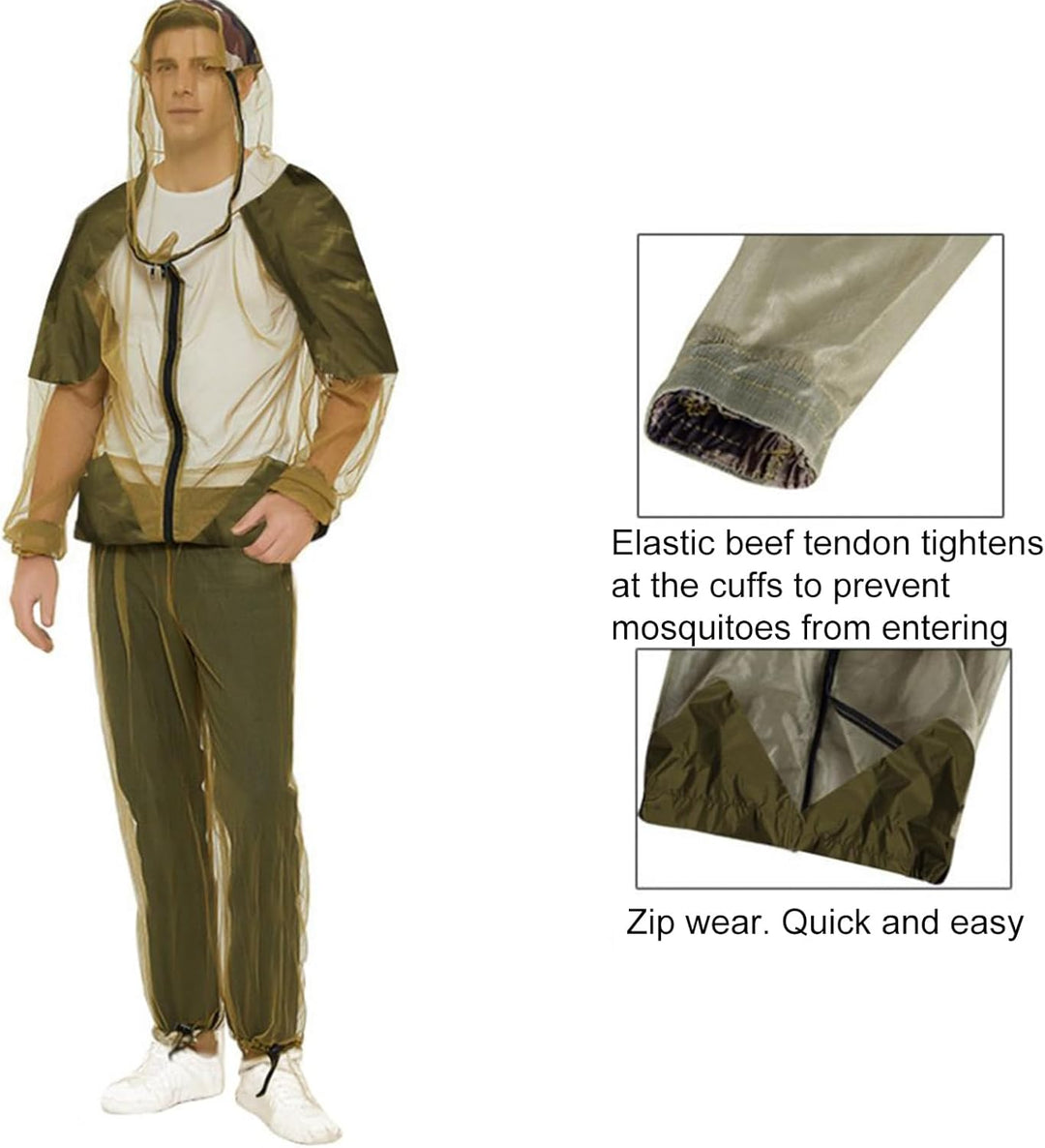 Breathable anti-mosquito suit for men & women. Quick-dry, hooded, and lightweight, ideal for outdoor insect repellent.