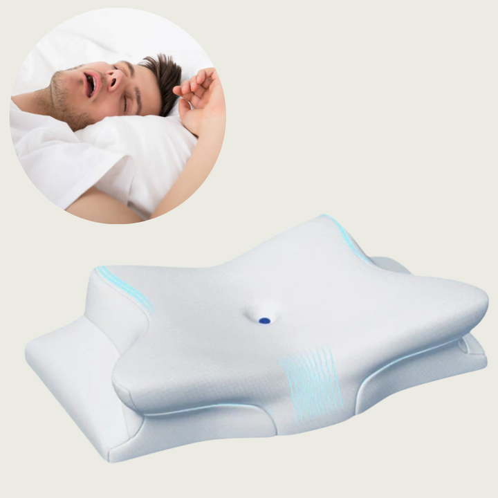 Ergonomic anti-snore memory foam pillow for enhanced sleep and snore reduction.