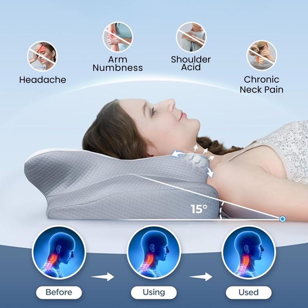 Comfortable ergonomic pillow with deep neck support, acting as an effective anti-snore sleep aid.