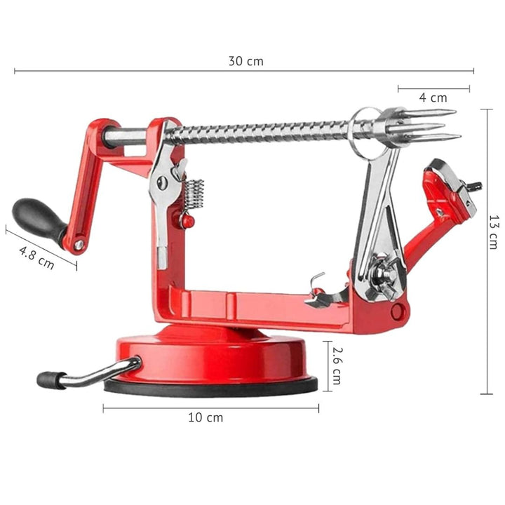 Multi-color Apple Peeler Slicer Corer. A handy kitchen gadget with a suction base for quick fruit & vegetable food prep.