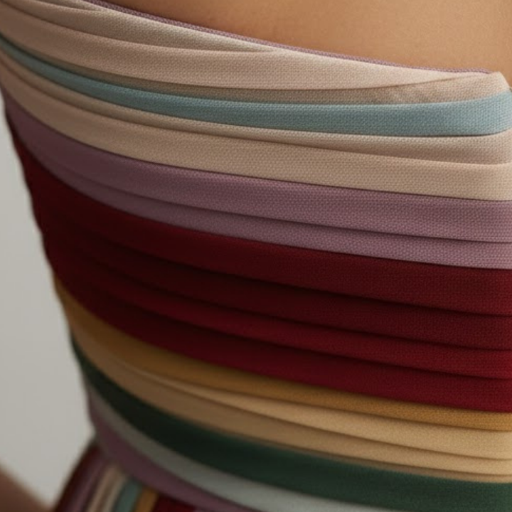 Stunning multicolour strapless pleated maxi dress for women, offering flowing elegance for evening wear.