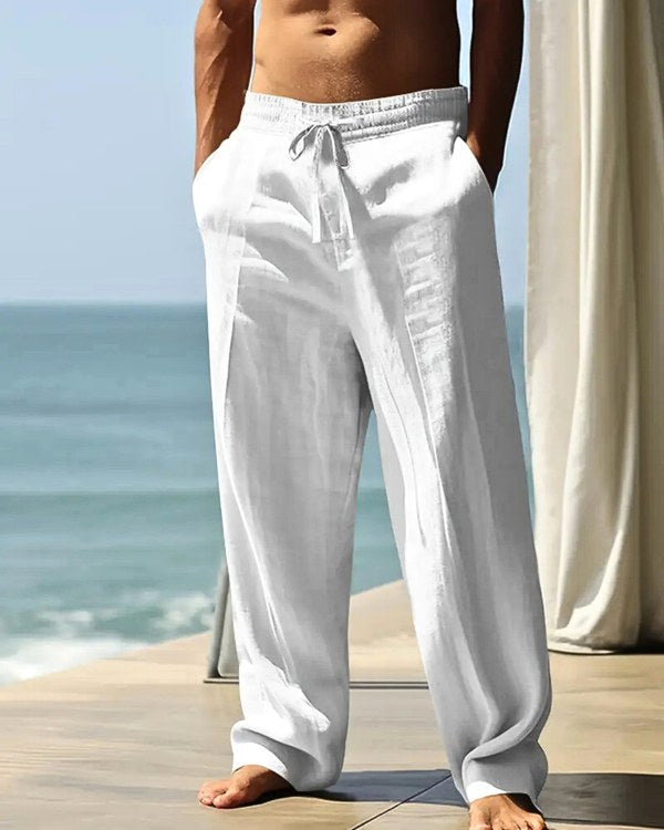 Men's lightweight summer trousers with adjustable drawstring waist, ideal for casual wear & warm weather.