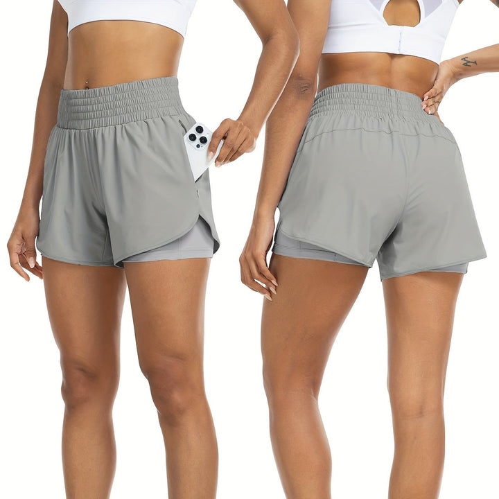 Women's high-waisted double-layer bike shorts, perfect for activewear & workouts.