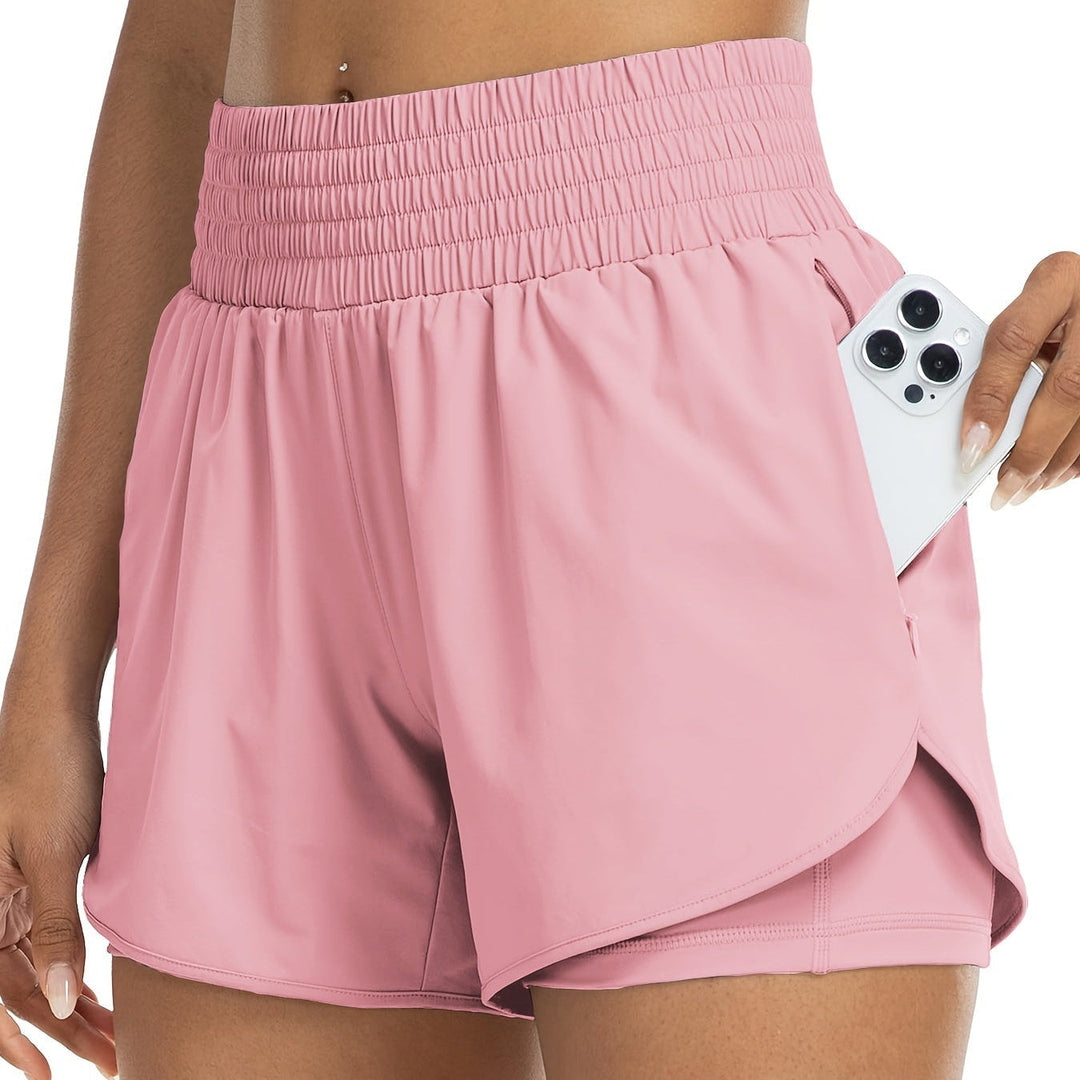Women's high-waisted bike shorts, double-layer design for gym, yoga, & active lifestyles.