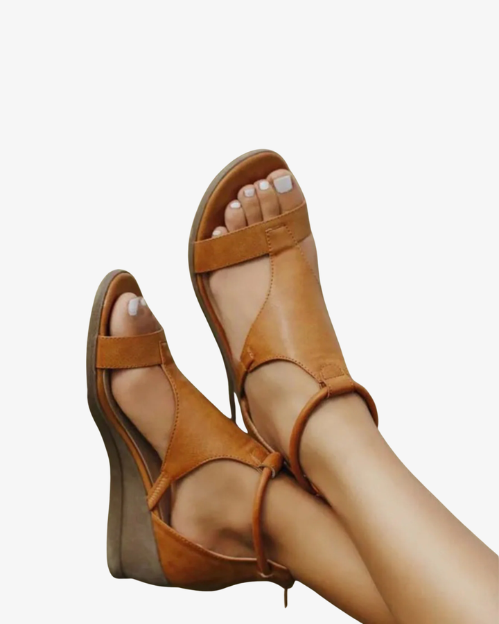 Versatile women's strappy wedge sandals. Comfortable for dress or casual summer wear.