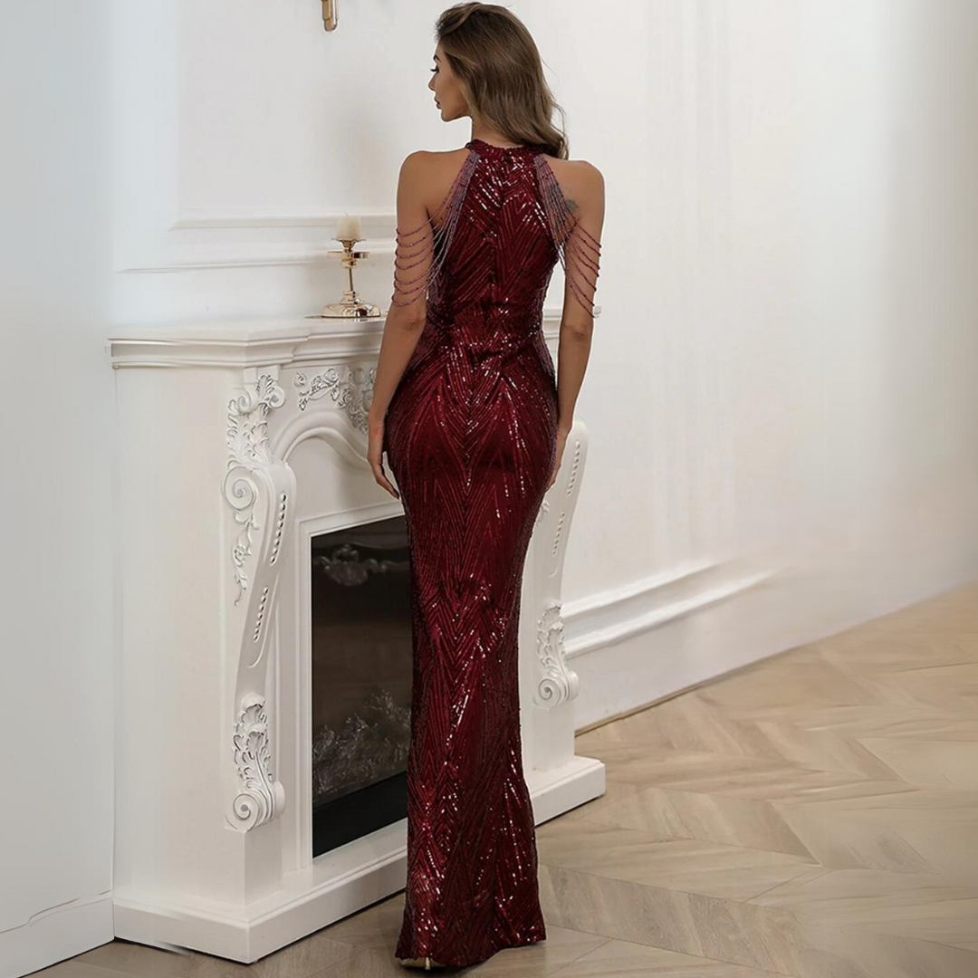 Exquisite sequin mermaid ball gown, an elegant formal evening dress for glamorous women at special events.
