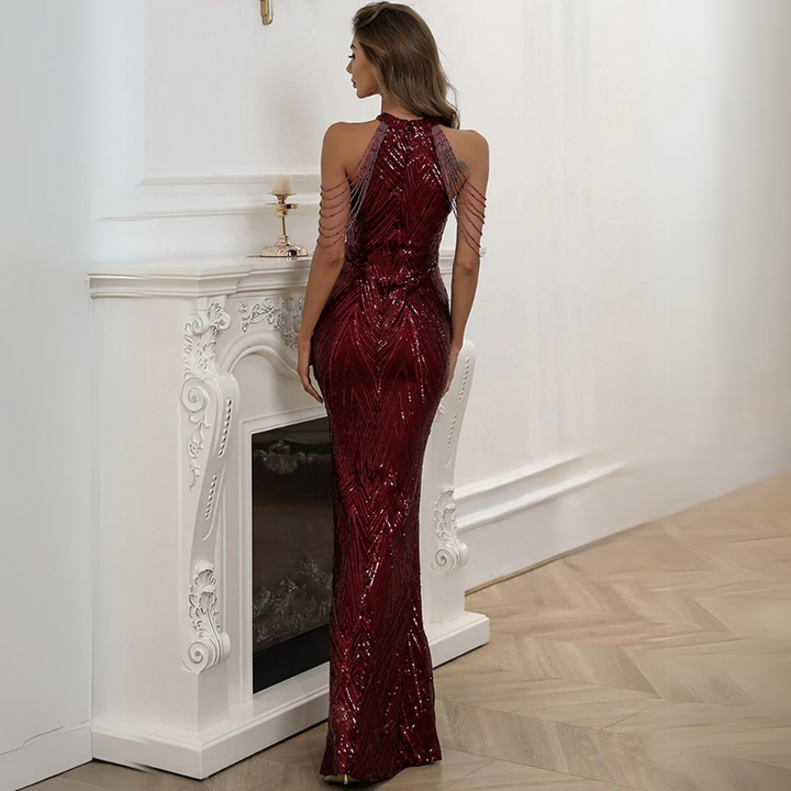 Exquisite sequin mermaid ball gown, an elegant formal evening dress for glamorous women at special events.