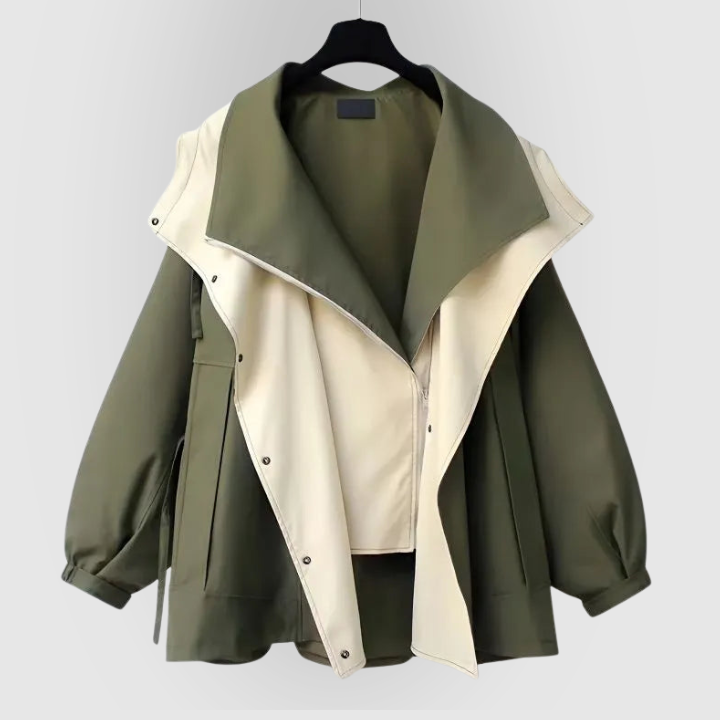 Artemis | Women's Oversized Hooded Windbreaker Jacket - Beige - Image 7