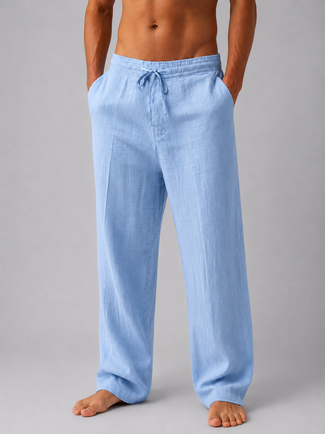 Lightweight men's linen drawstring pants, relaxed fit for ultimate comfort in warm weather & everyday wear.