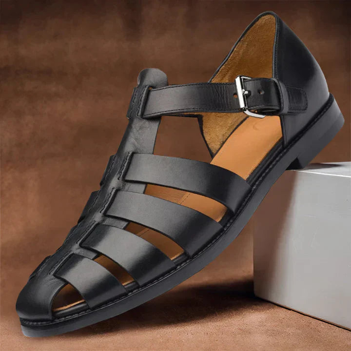 Men's polished closed toe gladiator sandals, perfect for smart casual summer style.