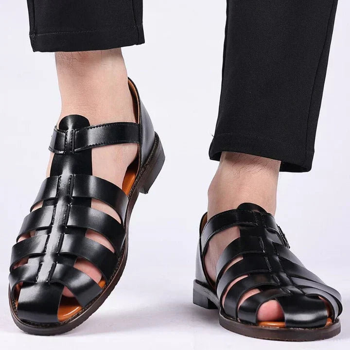 Men's summer footwear: polished closed toe gladiator sandals, designed for a versatile smart casual look.