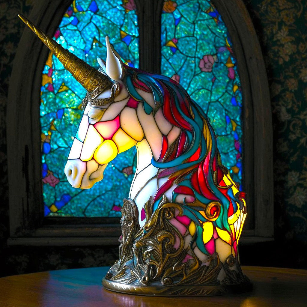 Handcrafted feel table lamp: animal shape with stained glass lighting effect.