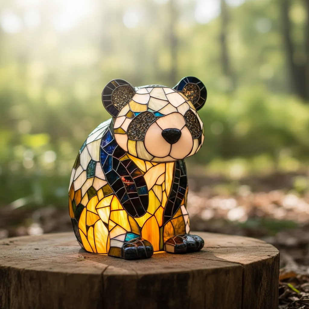 Artistic animal table lamp with stained glass shade, perfect for unique home decor.