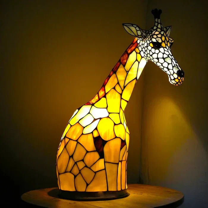 Decorative animal table lamp with artistic stained glass, enhancing any bedroom decor.