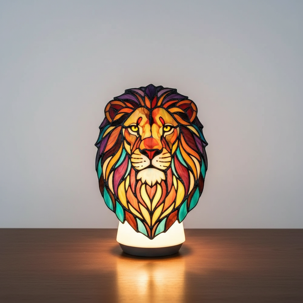 Artistic animal table lamp featuring brilliant stained glass, bringing charm to home decor.