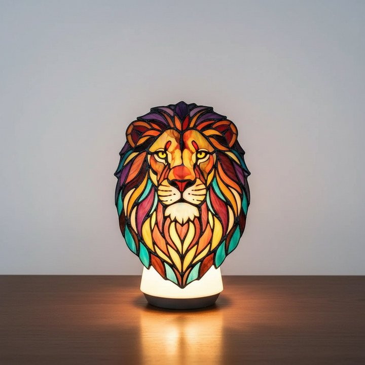 Artistic animal table lamp featuring brilliant stained glass, bringing charm to home decor.