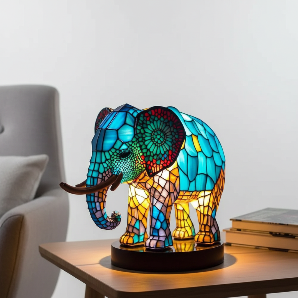 Animal table lamp, a gorgeous stained glass creation offering warm accent lighting.