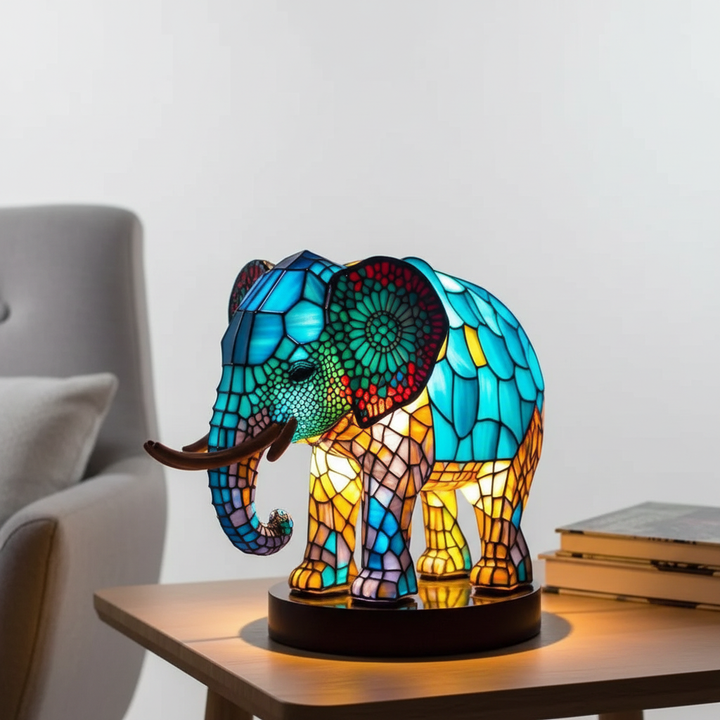 Animal table lamp, a gorgeous stained glass creation offering warm accent lighting.