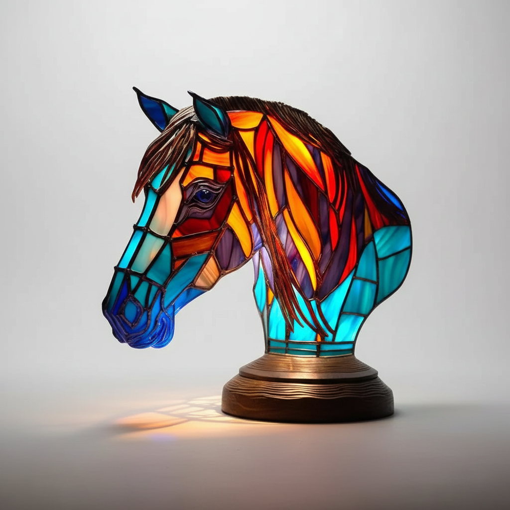 Bedroom accent lighting: artistic animal table lamp with a stunning stained glass shade.