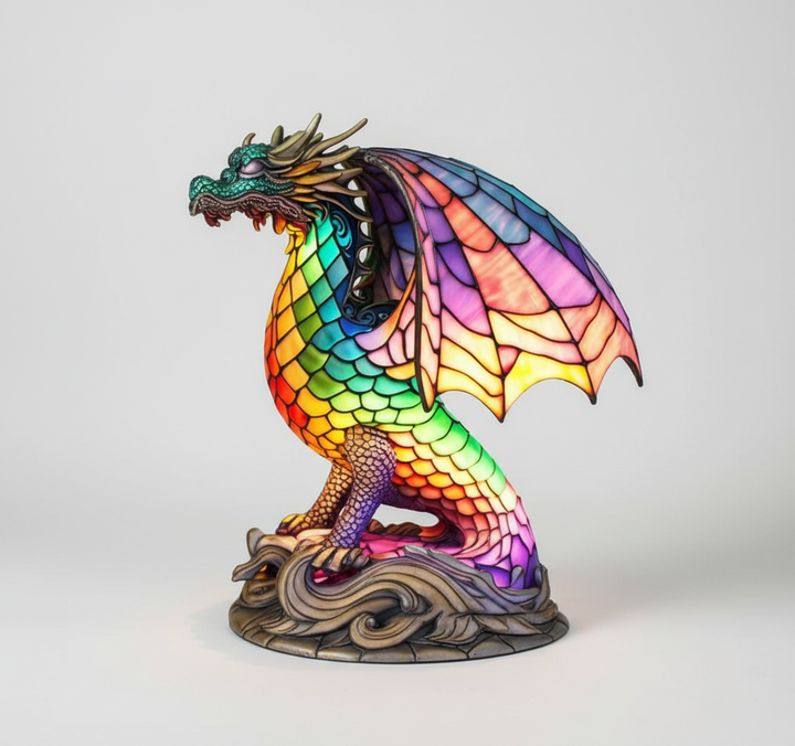Artistic animal table lamp, handcrafted stained glass for elegant decorative lighting.