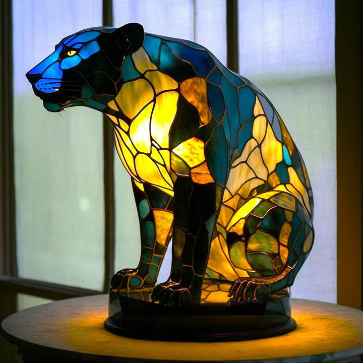 Decorative animal table lamp, a vibrant stained glass piece offering artistic accent lighting.