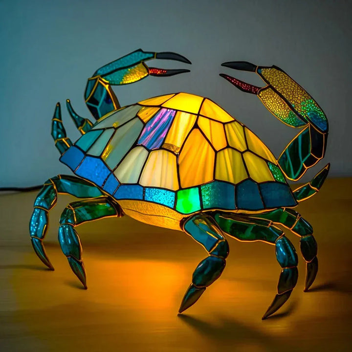 Table lamp with a charming animal design and intricate stained glass for accent lighting.